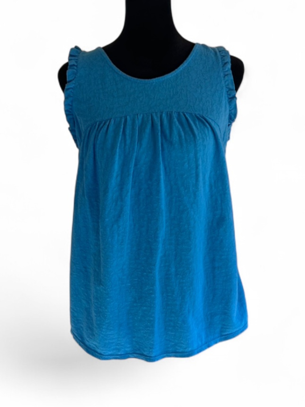 Time and Tru Whimsical Blue Sleeveless Top Ruffle Tassel Tie M (8-10)